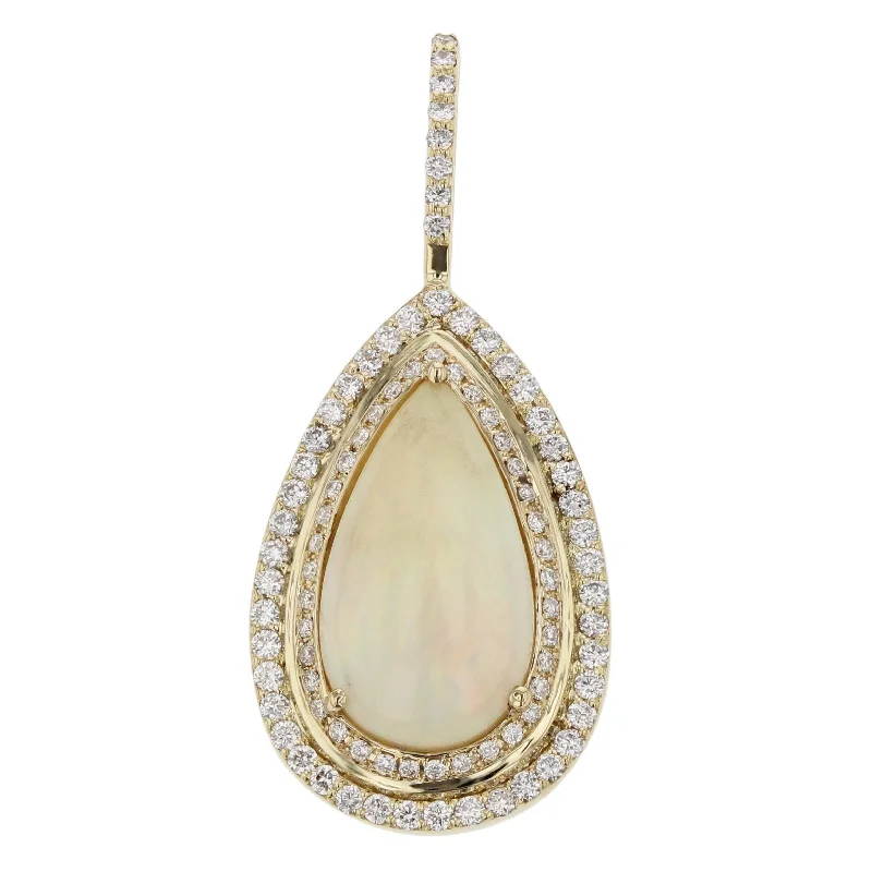 Women’s diamond necklaces-Pear Shape Opal Diamond Halo Pendant