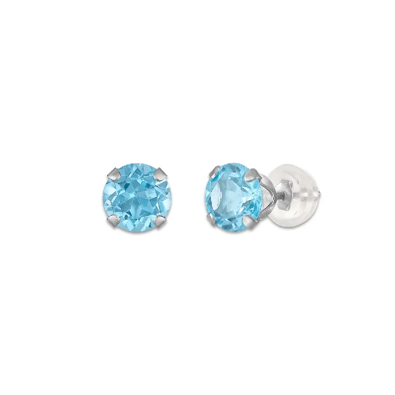 Women’s ear cuffs-Blue Topaz Birthstone Stud Earrings in 10KT Gold