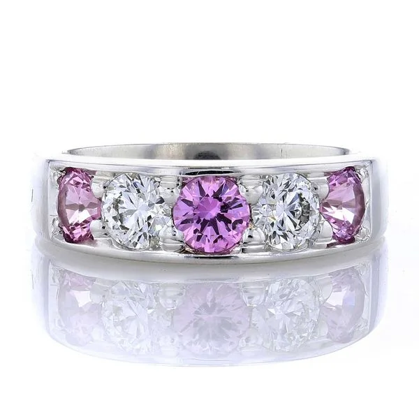 Women’s engagement rings with black diamonds-Pink Sapphire and Diamond Band