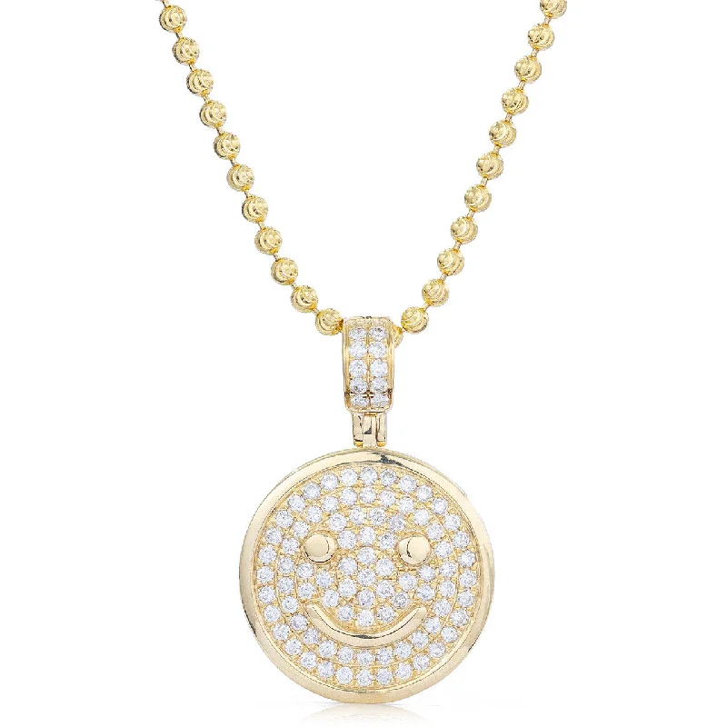 Women’s birthstone necklaces-14kt Yellow Gold Diamond Smiley Pendant