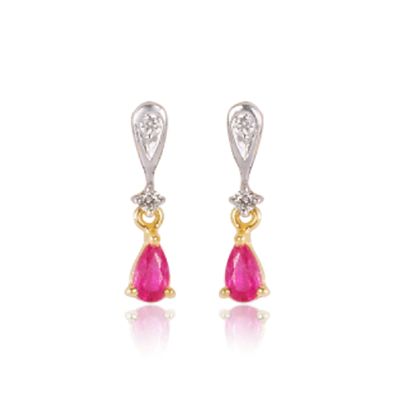 Women’s bridal earrings-18KT (750) Yellow Gold Diamond And Ruby Clip-on Earring For Women