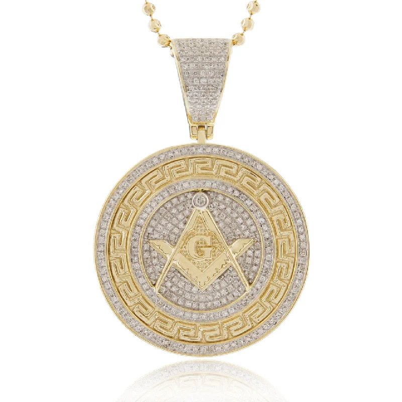 Women’s pendant necklaces-10k Yellow Gold .80ct  Diamond Freemason Pendant