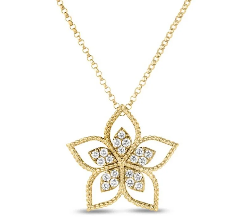 Women’s antique necklaces-0.20Ct Diamond Vernazza Medium Open Frame Flower Pendant on Chain in 18k Yellow Gold, 17inch