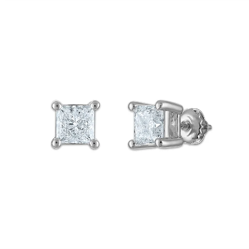 Women’s heart-shaped earrings-EcoLove 2 CTW Lab Grown Diamond Stud Earrings in 10KT White Gold