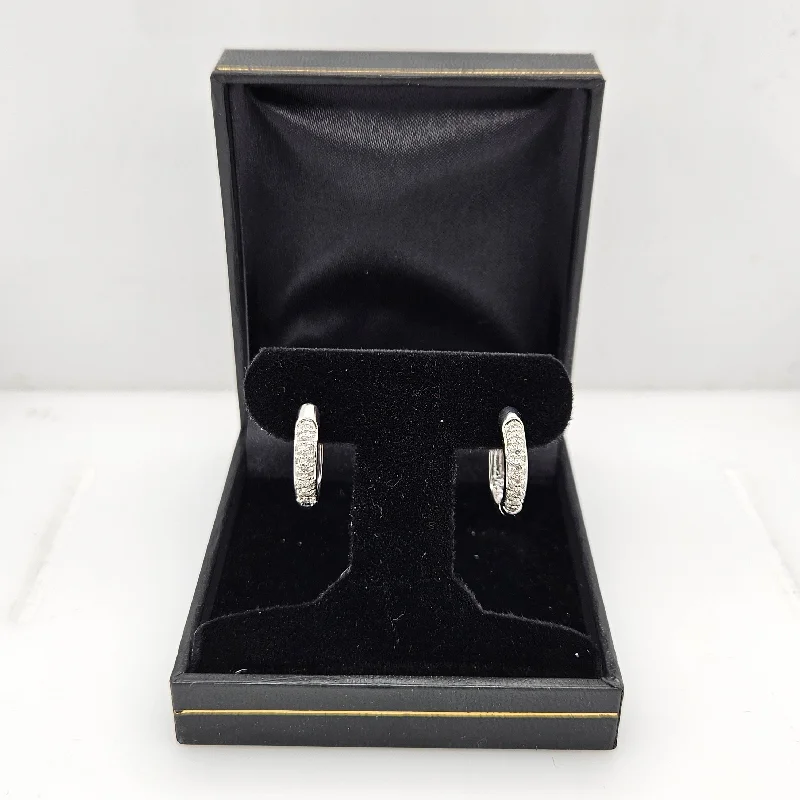 Women’s large statement earrings-14K White Gold & Diamond Small Hoops-Estate