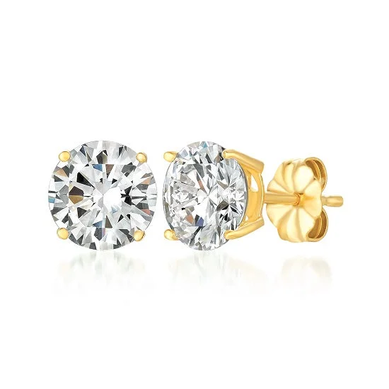 Women’s heart-shaped stud earrings-Crislu 18KT Yellow Gold Plated Sterling Silver Round Cubic Zirconia Stud Earrings