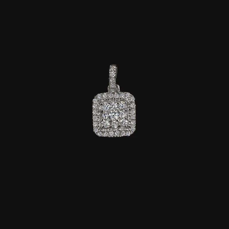 Women’s woven necklaces-NATURAL DIAMOND PENDANT 18k WHITE GOLD 0.40ct PAVE CLUSTER HALO ILLUSION SQUARE