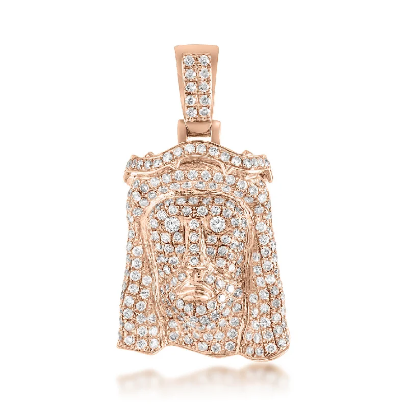 Women’s statement gemstone necklaces-10k Rose Gold 3ct Diamond Micro Jesus Head Pendant