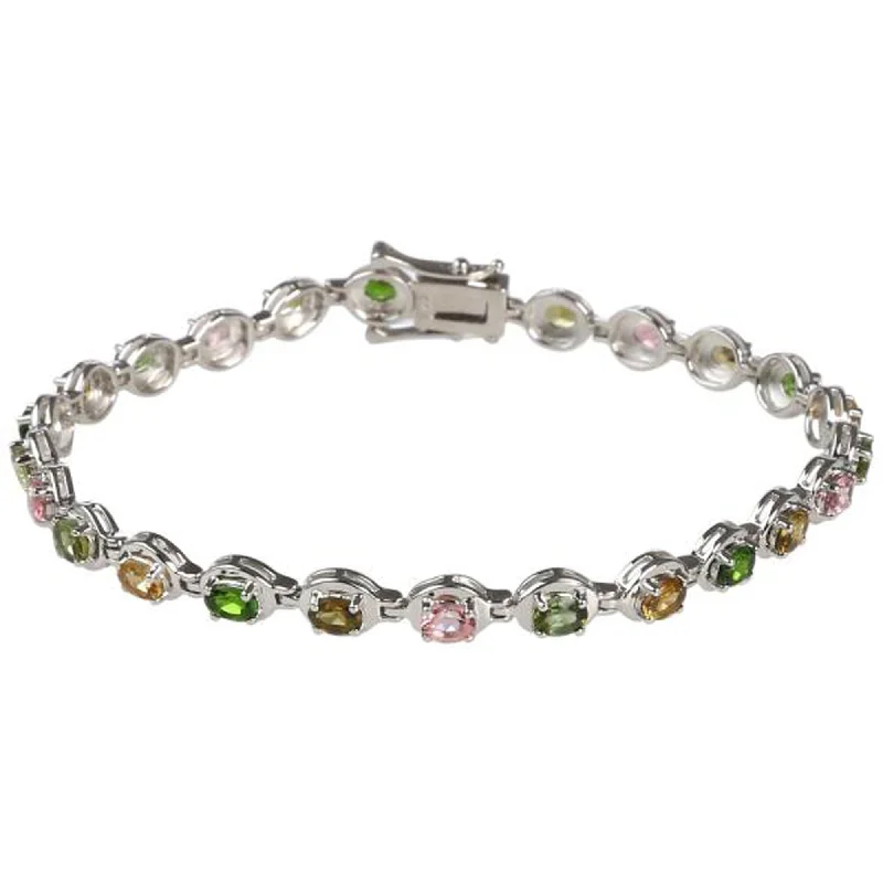 Women’s engraved bangles-Women’s tennis bangle bracelets-925 Sterling Silver Multi Color Tourmaline Tennis Bracelet