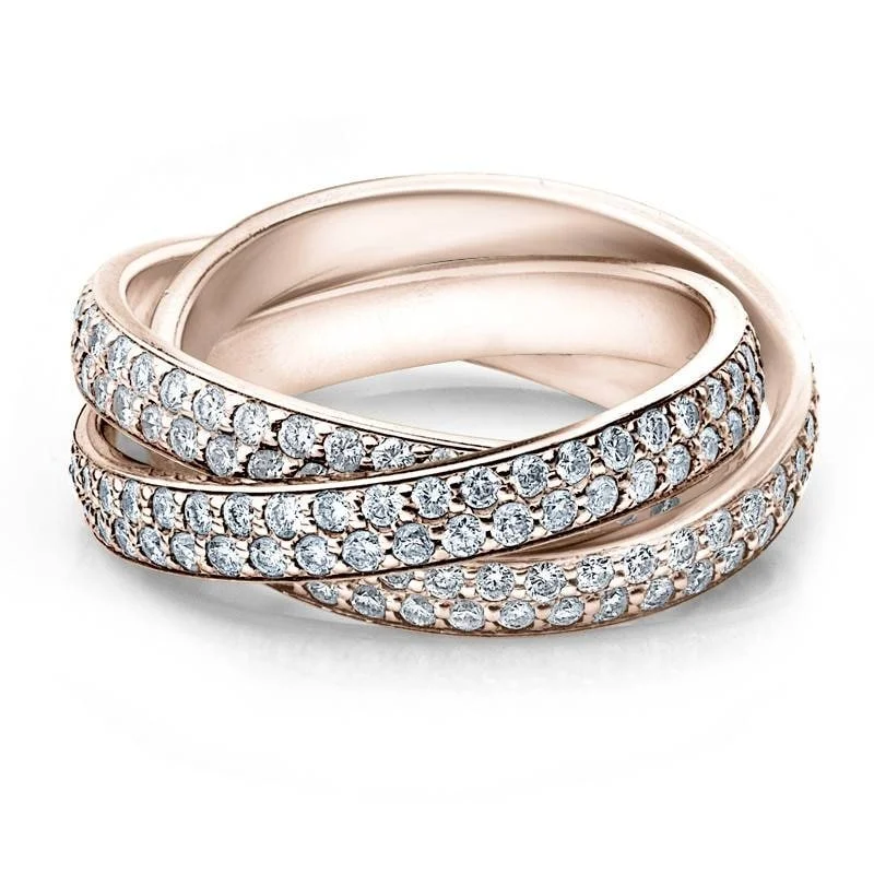 Women’s fashion rings-2 3/4ct Rolling Ring Diamond Pave Eternity Rose Gold