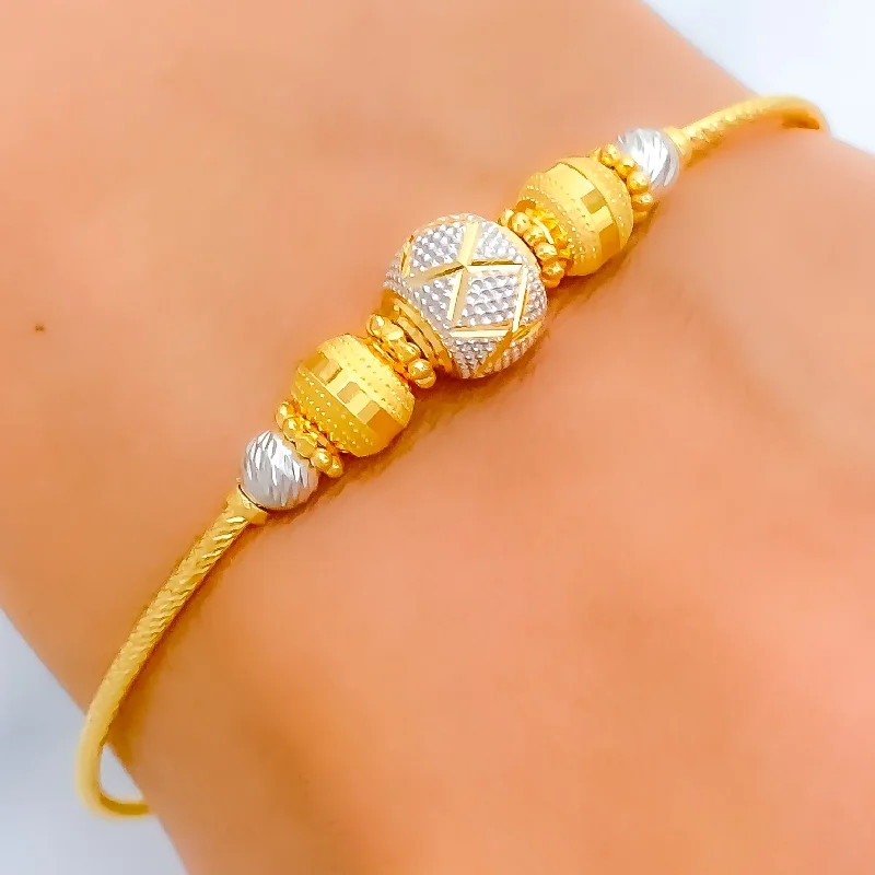 Women’s beaded bracelet-Criss Cross Orb 22k Gold Bangle Bracelet