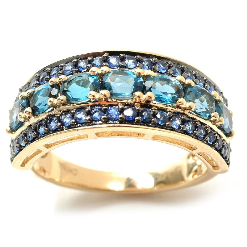 Women’s multi-stone rings-14k Yellow Gold 2ct London Blue Topaz and Sapphire Band Ring