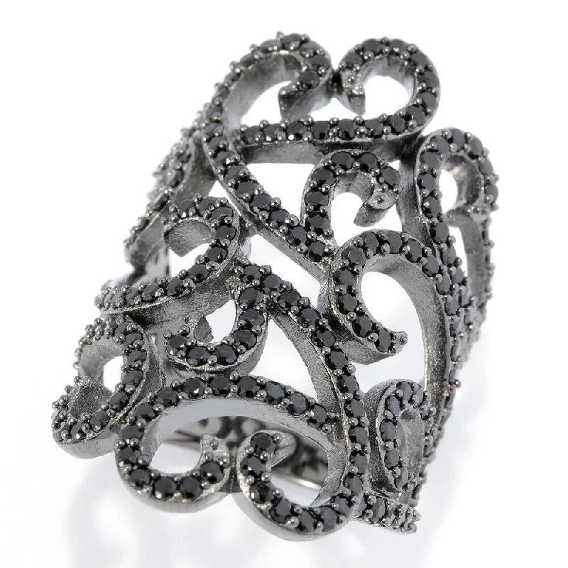 Women’s large stone rings-Sterling Silver 2.15ctw Black Spinel Scrollwork Ring