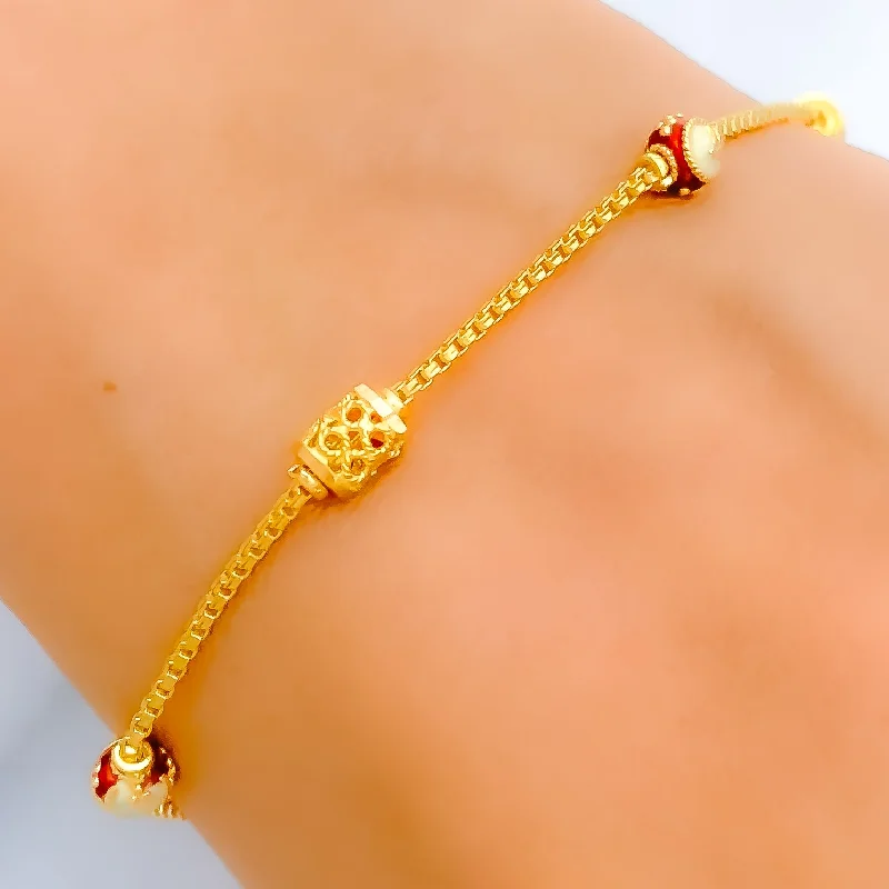 Women’s elegant bracelet-Women’s silver charm bracelets-Modest Meenakari 22k Gold Bracelet