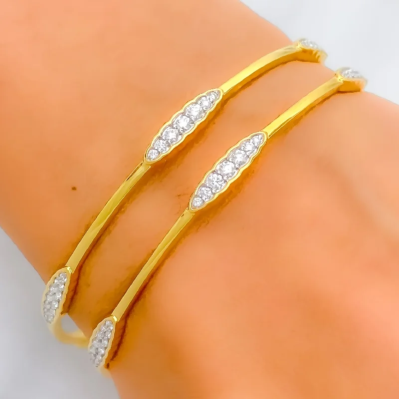 Women’s custom bangle-Women’s silver chain bracelets-Beautiful Slender Diamond + 18k Gold  Bangle