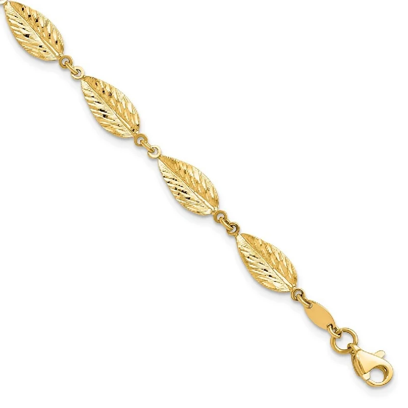 Women’s tennis bangle-Curata 10k Yellow Gold Polished Leaf Bracelet 7.25 Inch