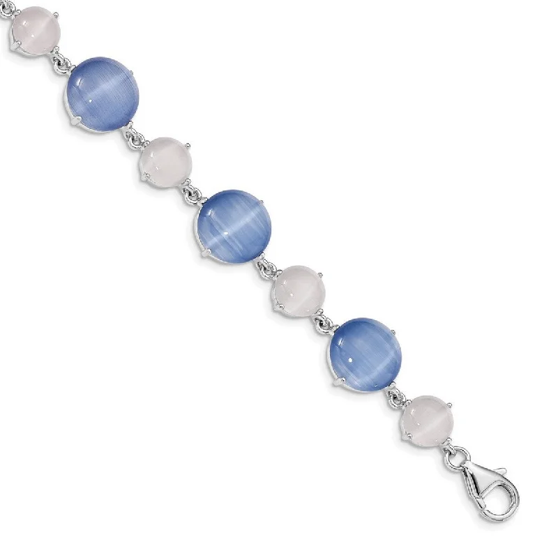 Women’s colorful bracelet-Curata 925 Sterling Silver Rhodium Plated Created Blue Cats Eye With 1inch Ext. Bracelet 7 Inch