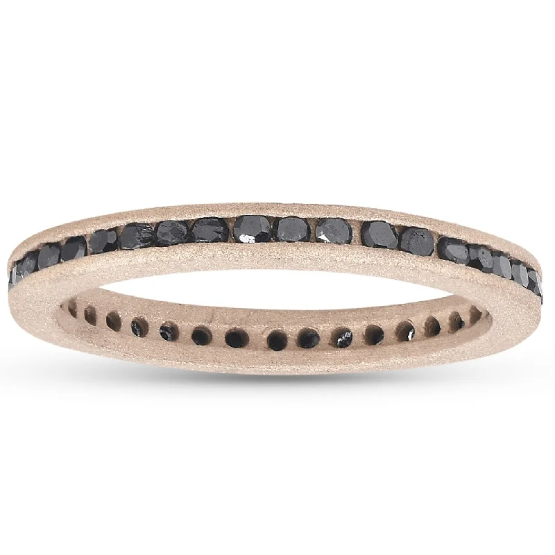 Women’s birthstone rings-1/2ct Black Diamond Channel Set Brushed Finish Eternity Ring Rose Gold