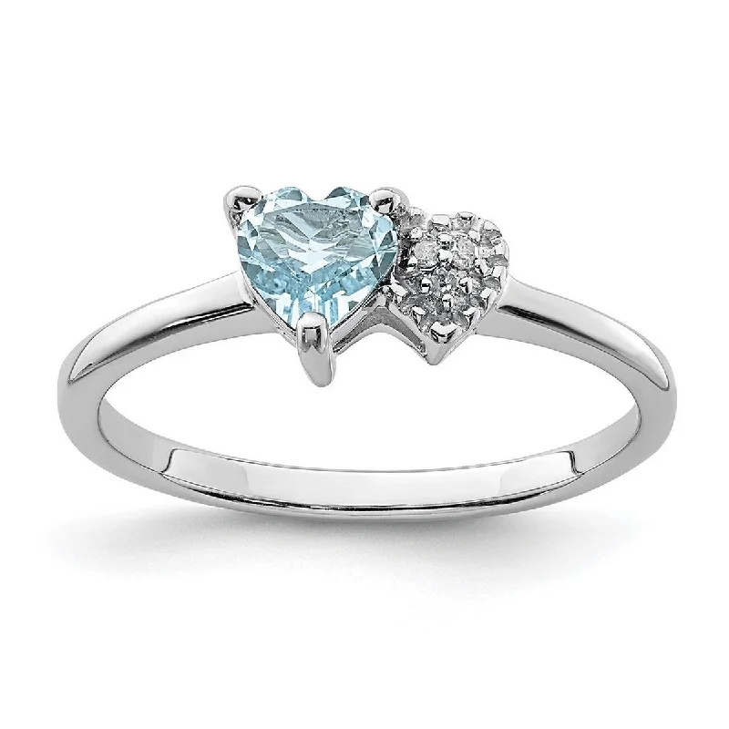 Women’s vintage diamond rings-Curata 925 Sterling Silver Polished Aquamarine and Diamond Ring