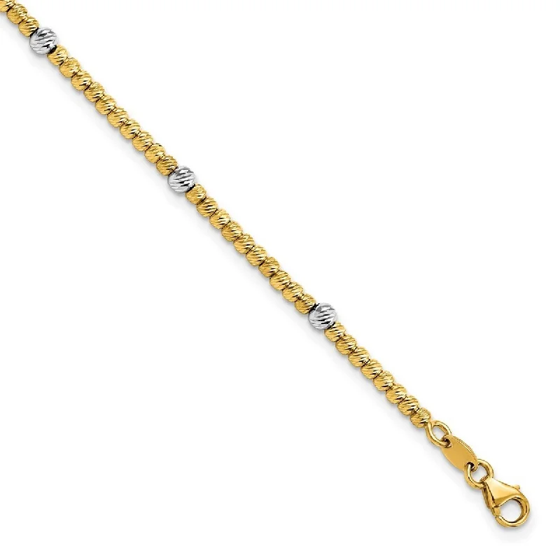 Women’s open bangle-Curata 14k Two tone Polished Sparkle Cut Beaded Bracelet 7.5 Inch