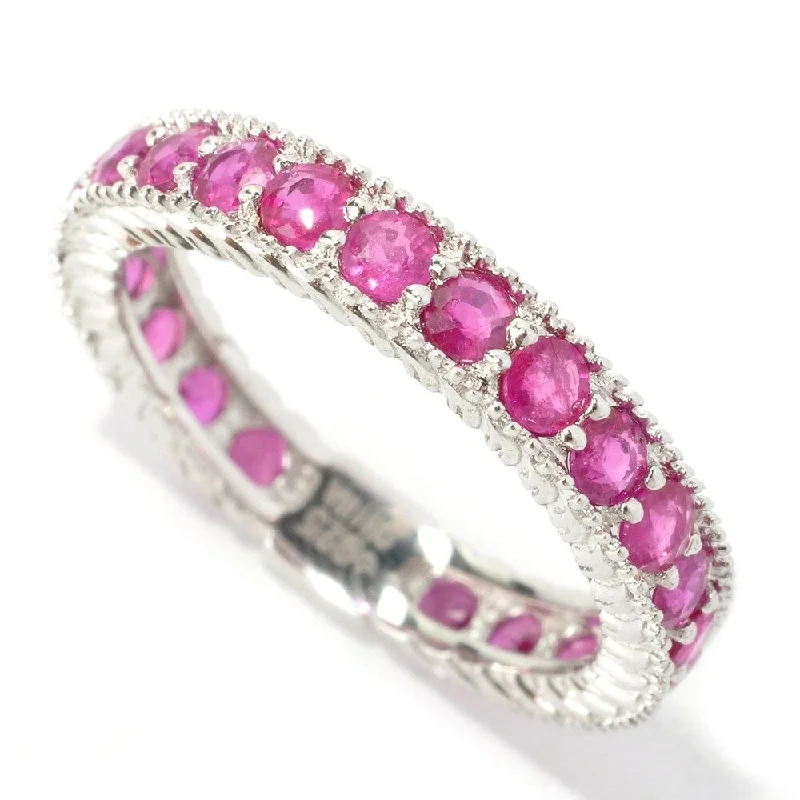 Women’s gold rings-Sterling Silver 1.76Ctw Ruby Eternity Band Ring Size - 6