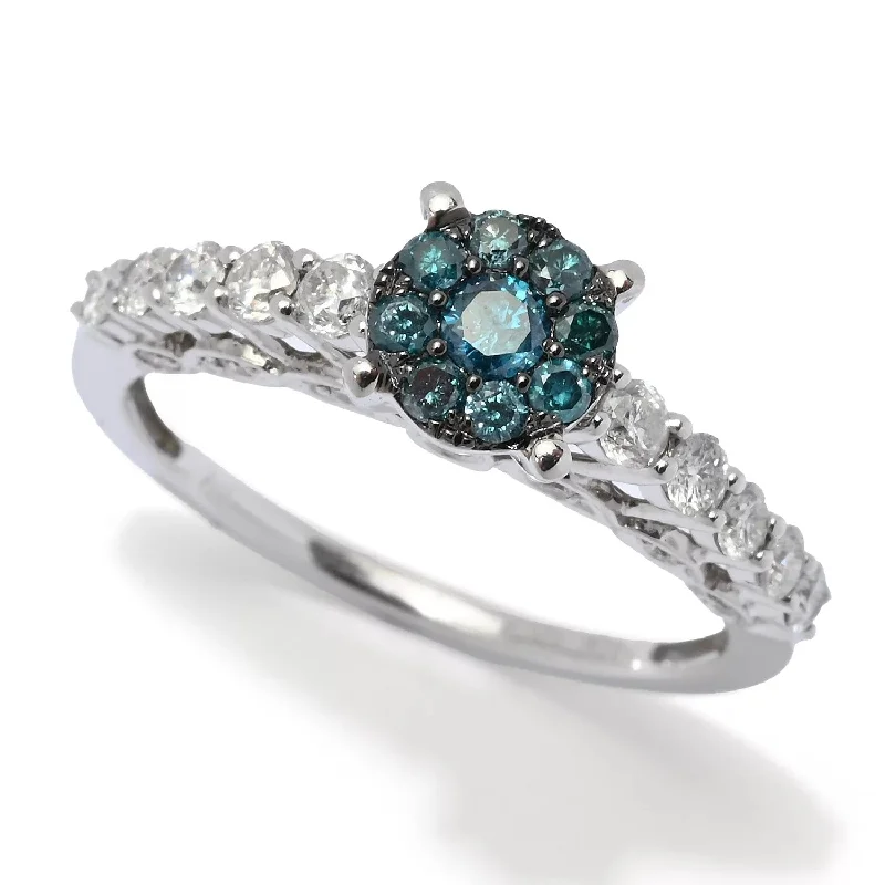 Women’s floral rings-10K White Gold 0.76ctw Fancy Blue & White Diamond Ring, 2.4 grams