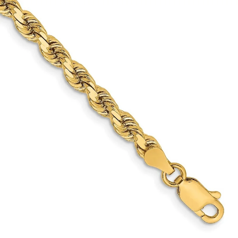 Women’s multi-color bracelet-Curata 14k Yellow Gold 3.75mm Sparkle Cut Rope Chain Bracelet