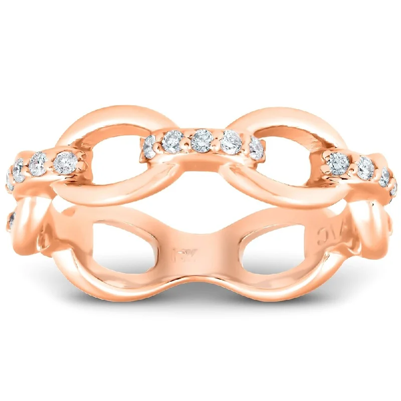 Women’s adjustable gemstone rings-1/4Ct Diamond Link Fashion Ring Womens 14k Rose Gold Anniversary Band