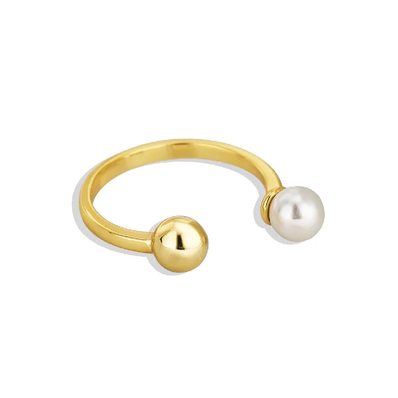 Golden Open-End round Pearl Ring