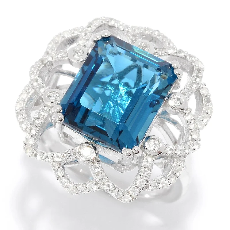 Women’s heart-shaped rings-Sterling Silver 7.49ctw London Blue Topaz & Gemstone Flower Ring