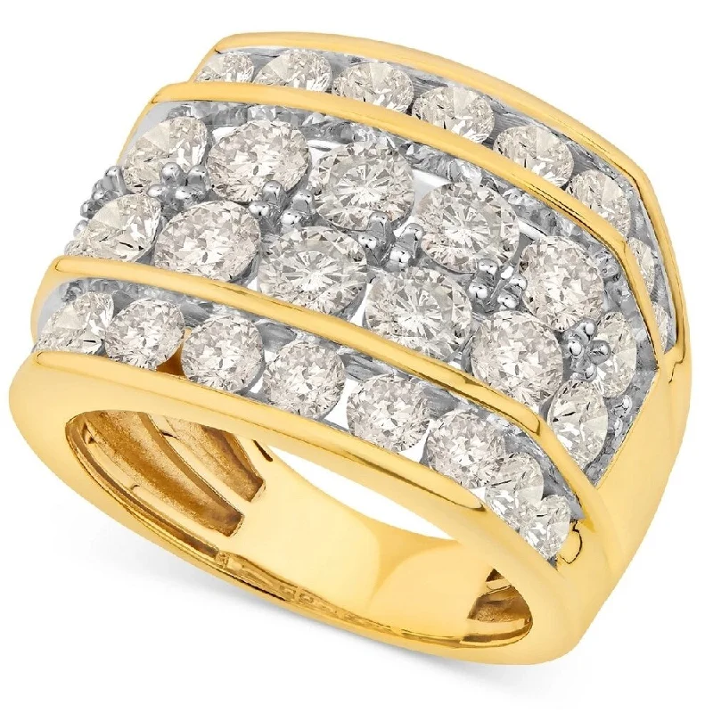 Women’s wedding rings-7Ct Diamond Men's Four Row Anniversary Ring in 10k Yellow Gold