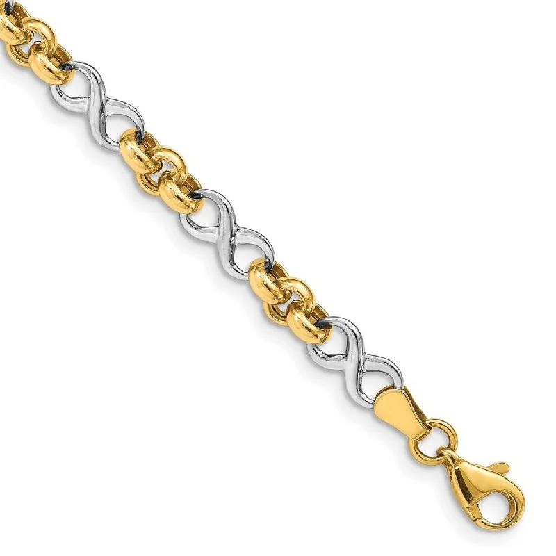 Women’s unique bracelet-Curata 14k Two tone Gold Infinity Bracelet 7.5 Inch