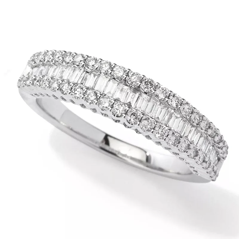 Women’s men’s style rings-14K White Gold 0.71ctw Round & Tapered Baguette Diamond Ring - 7