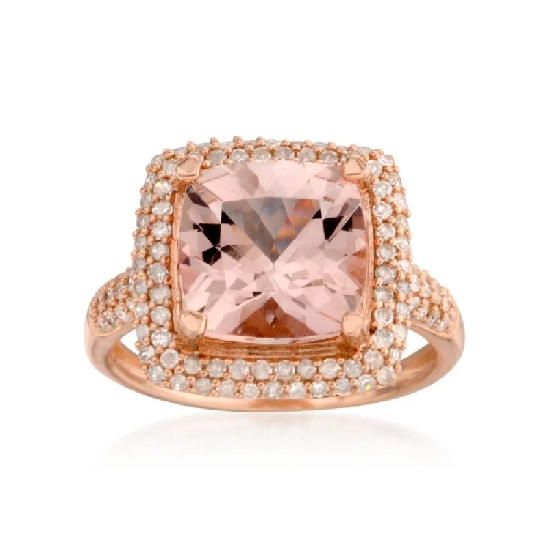 Women’s mixed metal rings-Rose Gold Plated Over Sterling Silver White Natural Zircon and Morganite Ring