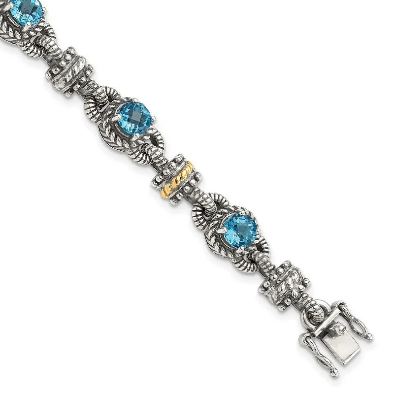 Women’s stacked silver bracelets-Curata 925 Sterling Silver Polished Prong set Box Catch Closure With 14k 4.57Swiss Blue Topaz 7.5inch Bracelet