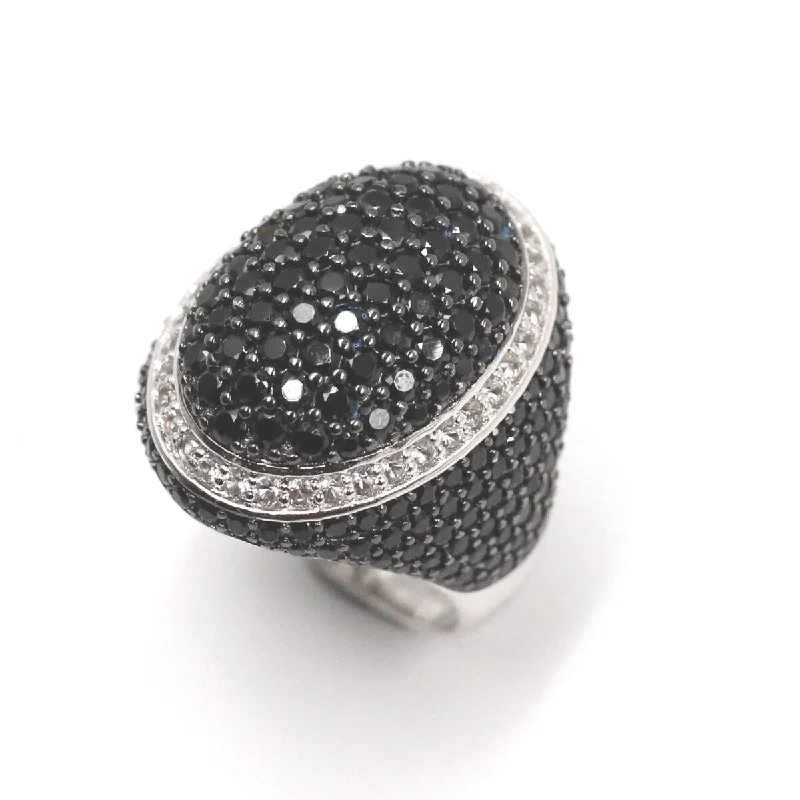 Women’s signet rings-925 Sterling Silver White Topaz and Black Spinel Ring