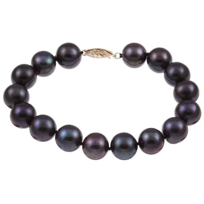 Women’s statement bracelet-Women’s crystal bracelets-DaVonna 14k Gold Black FW Pearl 7.25-inch Bracelet (10-11 mm)