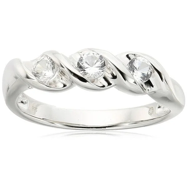 Women’s signet rings-Sterling Silver Created White Sapphire 3-stone Stackable Ring, Size 7