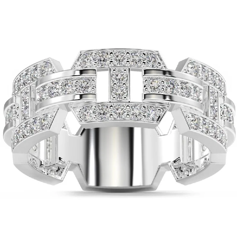 Women’s thick band rings-VS 1 1/4Ct Diamond Ring Men's Lab Grown Band in 10k White, Yellow, or Rose Gold