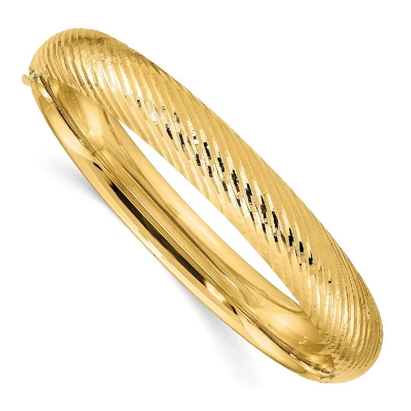 Women’s stacked silver bracelets-Curata 14k Yellow Gold 7/16 Textured Cuff Stackable Bangle Bracelet