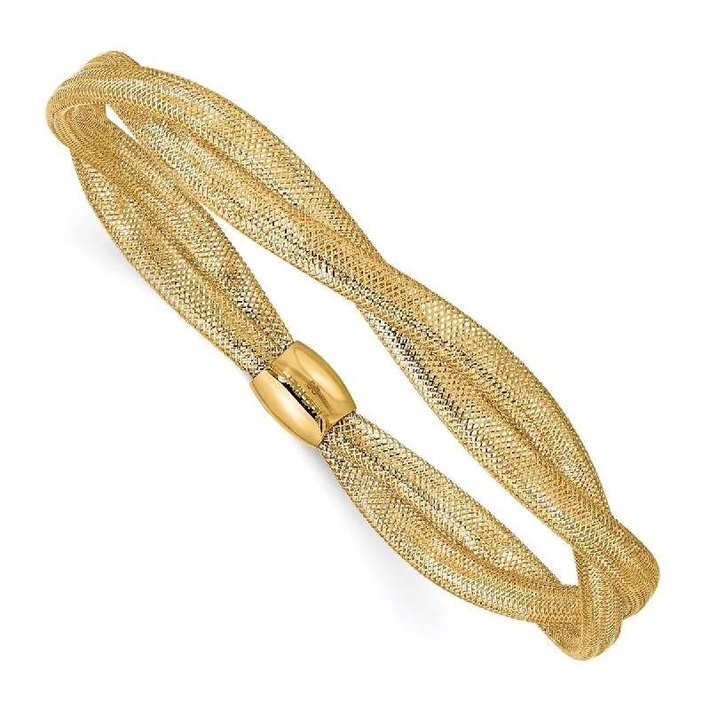 Women’s gemstone bracelet-Curata 14k Yellow Gold Twisted Woven Mesh Stretch Bracelet