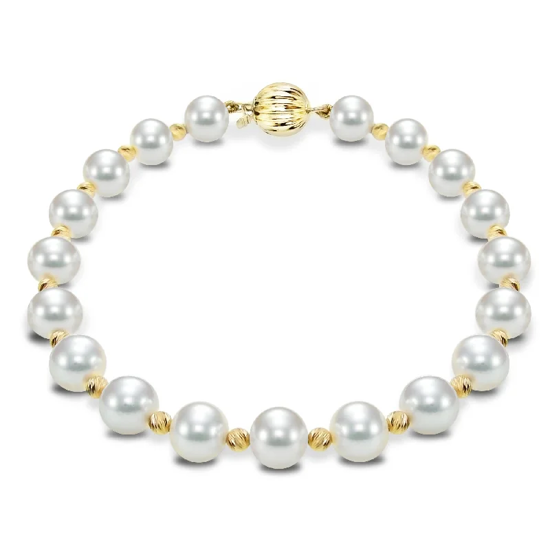 Women’s stylish bracelet-Women’s crystal bangles-DaVonna 14k Yellow Gold Cultured Pearl and Beads Bracelet (7-8 mm)