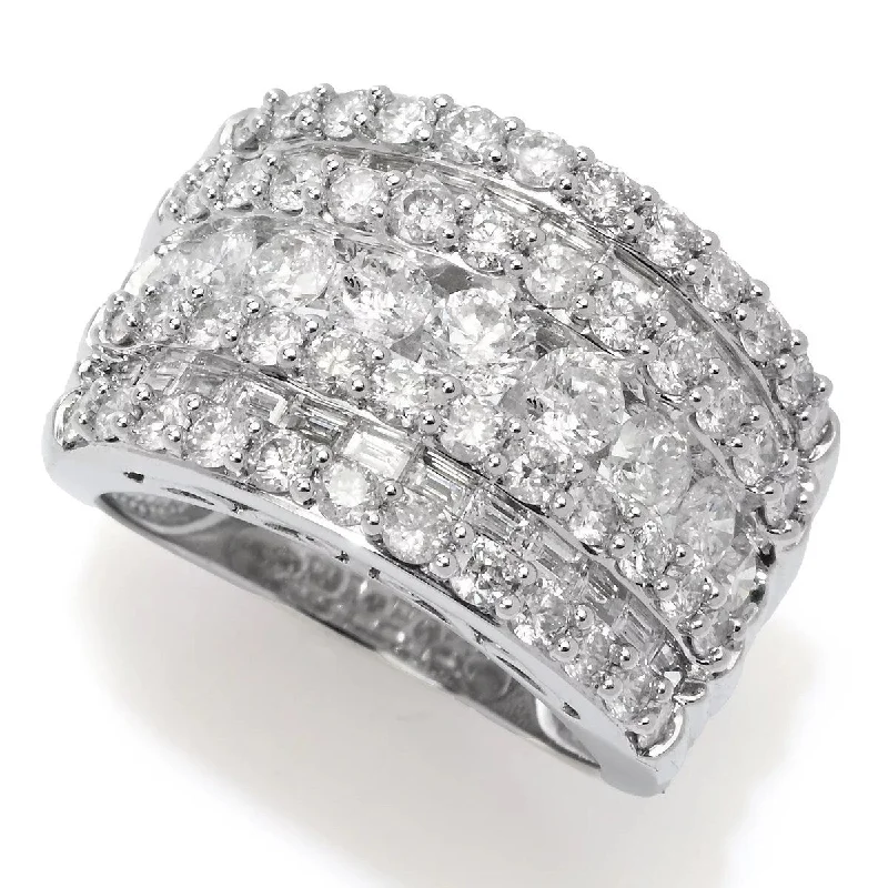 Women’s multi-stone rings-14K White Gold 3.01ctw Tapered Baguette & Round Diamond Ring