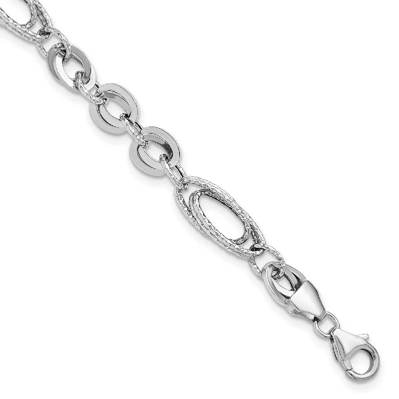 Women’s friendship bracelet-Curata 14k White Polished and Textured Oval Fancy Link Bracelet 7.75 Inch