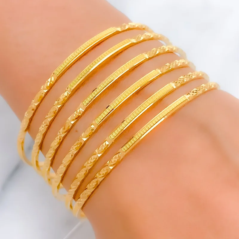 Women’s charm bangles-Women’s wedding bracelets-Lovely Sleek Set of 6 Bangles