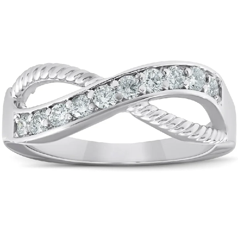 Women’s colorful rings-1/2 Ct Diamond Infinity Braided Anniversary Right Hand Ring 10k White Gold