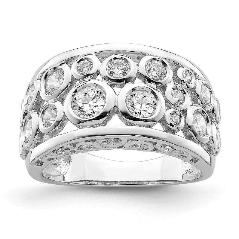 Women’s trendy rings-Curata 925 Sterling Silver Rhodium Plated Bezel set Fancy CZ Cubic Zirconia Ring