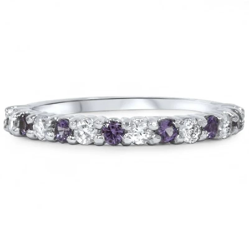 Women’s personalized rings-1/2ct Alexandrite & Diamond Half Eternity Ring White Gold SZ5 (Not Enhanced)