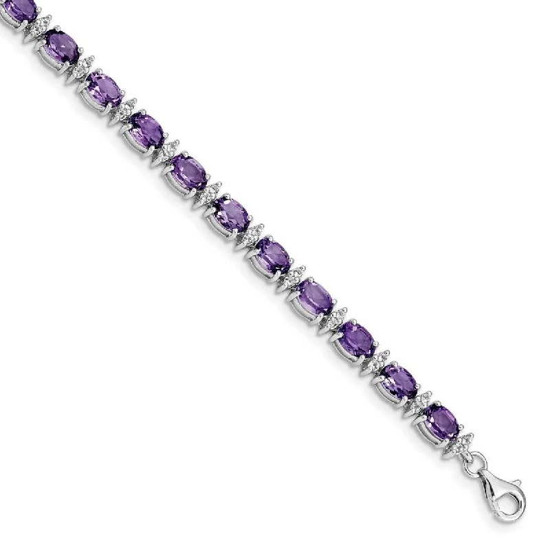 Women’s rose gold bracelet-Curata 925 Sterling Silver Polished Fancy Lobster Closure Amethyst and White Topaz Bracelet