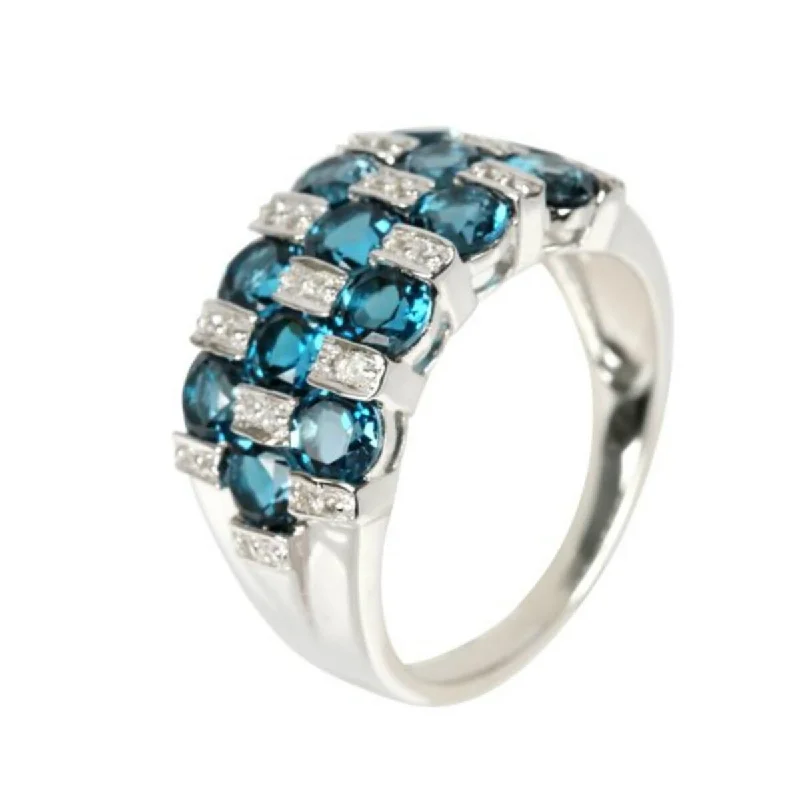 Women’s wedding set rings-925 Sterling Silver London Blue Topaz and White Topaz Ring